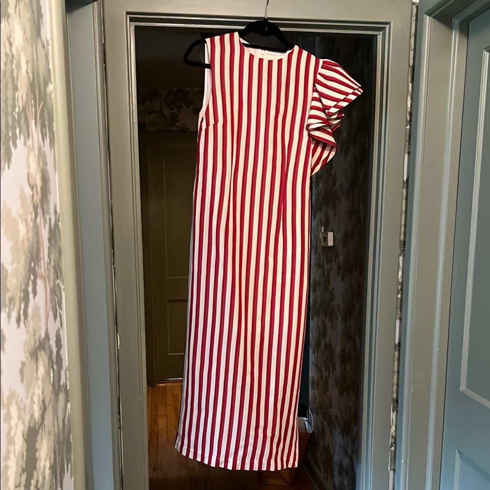 Red and White Striped Midi Dress